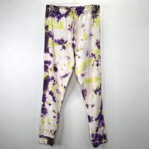 Pink Victorias Secret Joggers M Tie Dye Pants Purple Yellow Pockets Drawstring